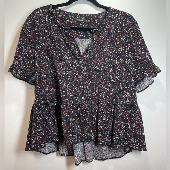 Madewell Studio Ruffle Hem Top in Dark Mediterranean Stars Size Medium - Picture 1 of 10